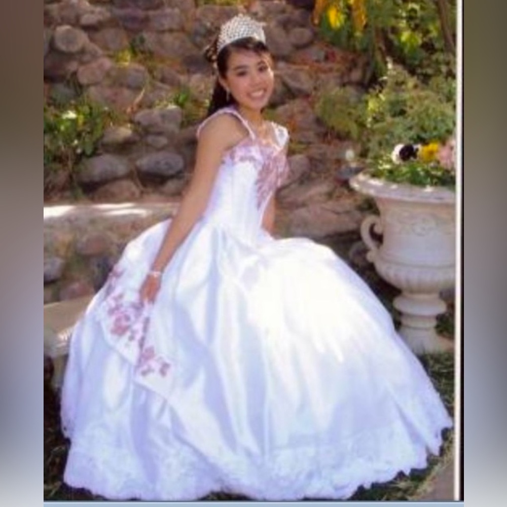 Elegant White Quinceañera Dress with Pink Accents